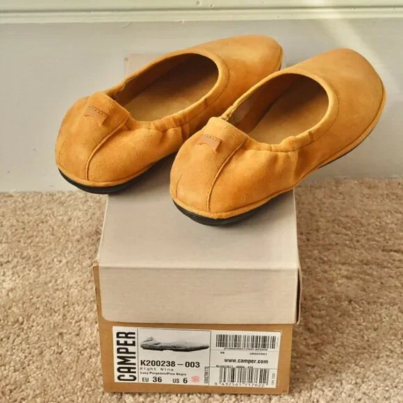 Camper Right Nina Ballerina Shoes - Golden Tan Suede - Picture 2 of 3